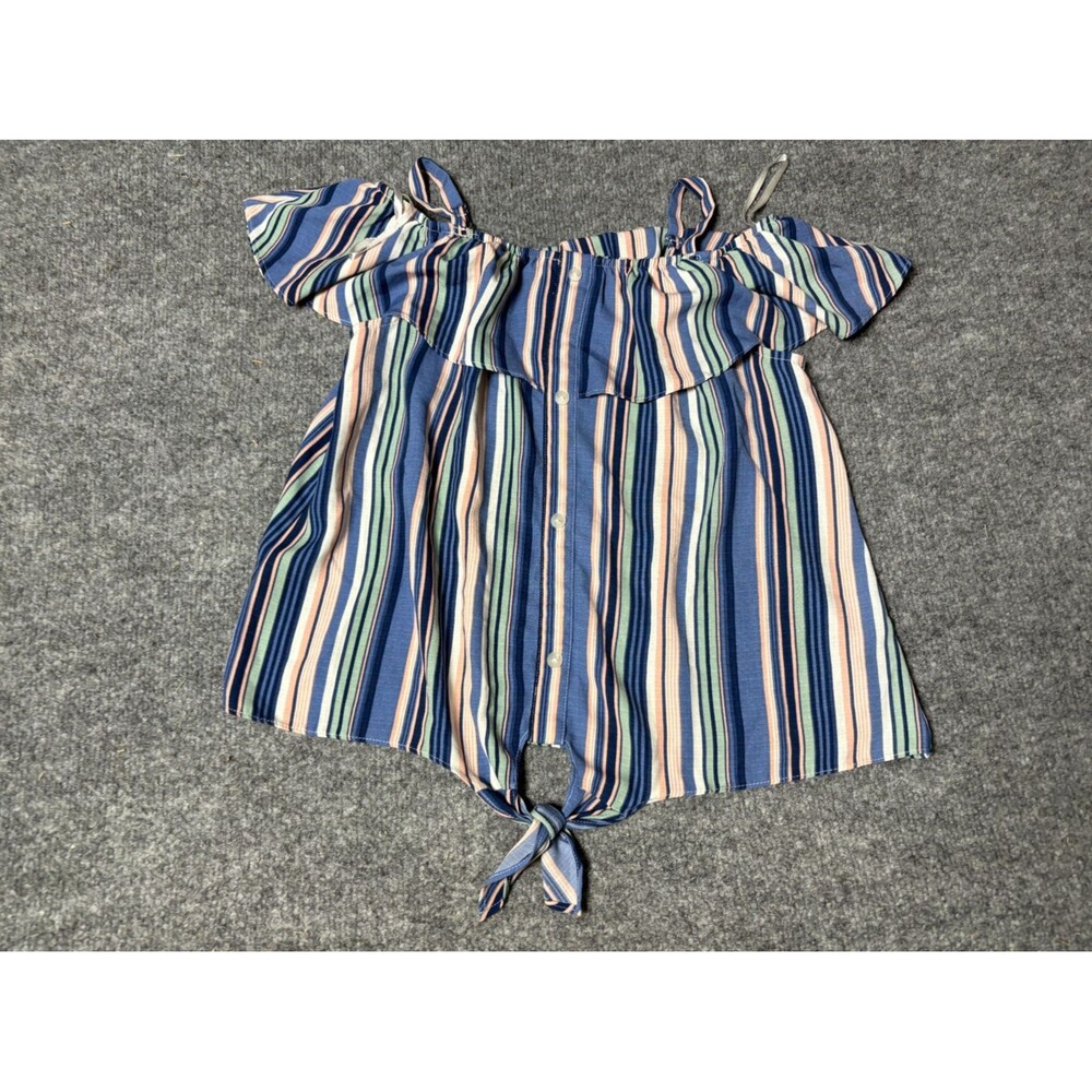 In Girl Top Girs XL Blue Striped Knotted Bottom